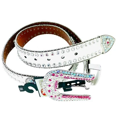Cinto branco feminino NOCONA com strass enfeitado cristais rosa tamanho médio novo com etiquetas - Imagem 1 de 4