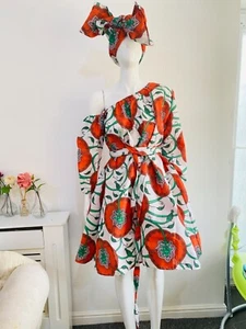 Skater flare africanprint short ankaradress with belt. One shoulder. Medium size - Picture 1 of 11