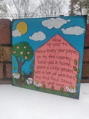 John Prine Spanish Pipedream Lyric Painting on 10 x 10 x 1/4" wood panel, Folk - Image 1 of 4