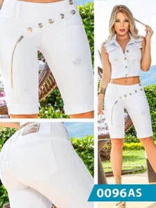 Colombian Two-Piece Set Butt lifting Jeans + Matching Vest White 096 - Picture 1 of 2