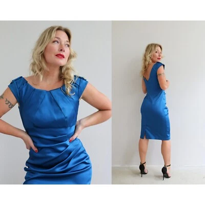 Vestido Vaina Azul Cobalto Jax Satinado Cóctel Fiesta ~ Para Mujer Pequeño SM 4 6 Foto 1 de 4