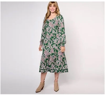 Denim Co Canyon Retreat Easy Midi Boot Dress Size XS Green Floral A606153 NEW - Image 1 of 4