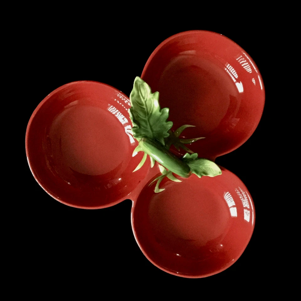 Martha Stewart Server Tray 3 Section Condiment, Salsa Ceramic Tray Red - Image 1 of 4