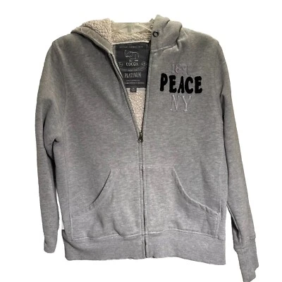 Moletom com capuz Cocoa Platinum W-Med Peace On Front zíper completo cinza forrado de lã grossa - Imagem 1 de 4