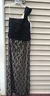 Caterina Collection Formal Ruched Sequin One Shoulder Lace Dress Black Size 14