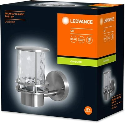 LEDVANCE Endura Wandleuchte, E27, Glas, rostfreier Stahl, IP44, Außenl., silber - Bild 1 von 4