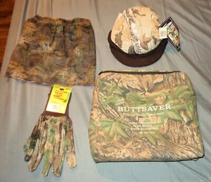 NEW NWT MENS SPARTAN REALTREE HUNTING CAMO HAT GLOVES BUTTSAVER PILLOW FACE NET - Picture 1 of 13