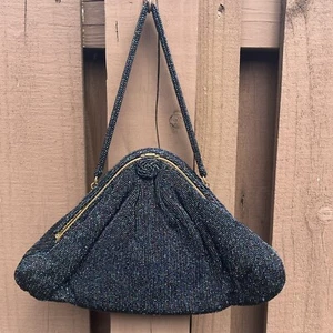 Stunning Exclusive Saks 5th Avenue Vintage Navy Beaded Purse Made In Belgium - Picture 1 of 12