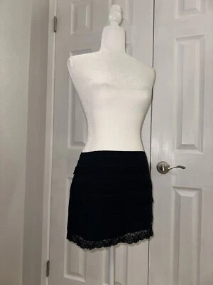 Hollister Mini Skirt Jrs Lace Swiss Dot Tiered Layers Elastic Navy Blue Sz S - Image 1 of 4