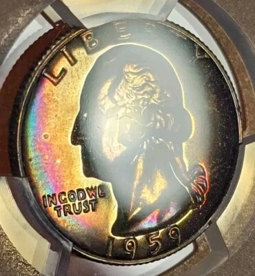 1959 Proof Washington Quarter 25C PCGS PR66 Monster Rainbow Toned PQ Coin - Image 1 of 4