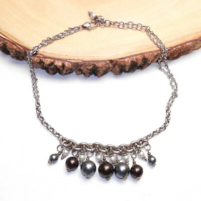 Colar de miçangas Brighton cinza hematita pérola falsa pendurado 16"-18" ajustável  - Imagem 1 de 4