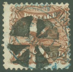 US SCOTT #113, "GEOMETRIC" Fancy Cancel w BLUE Town Cancel Cds, SCV 135,00 $! - Bild 1 von 1