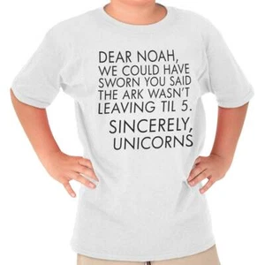 Noahs Ark Funny Magical Unicorns Bible Humor Girls Youth Crewneck T Shirts Tees - Picture 1 of 4