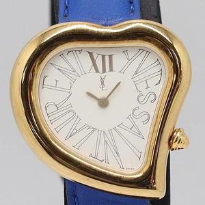 YSL Yves Saint Laurent Heart Watch Gold BLUE - Picture 1 of 4