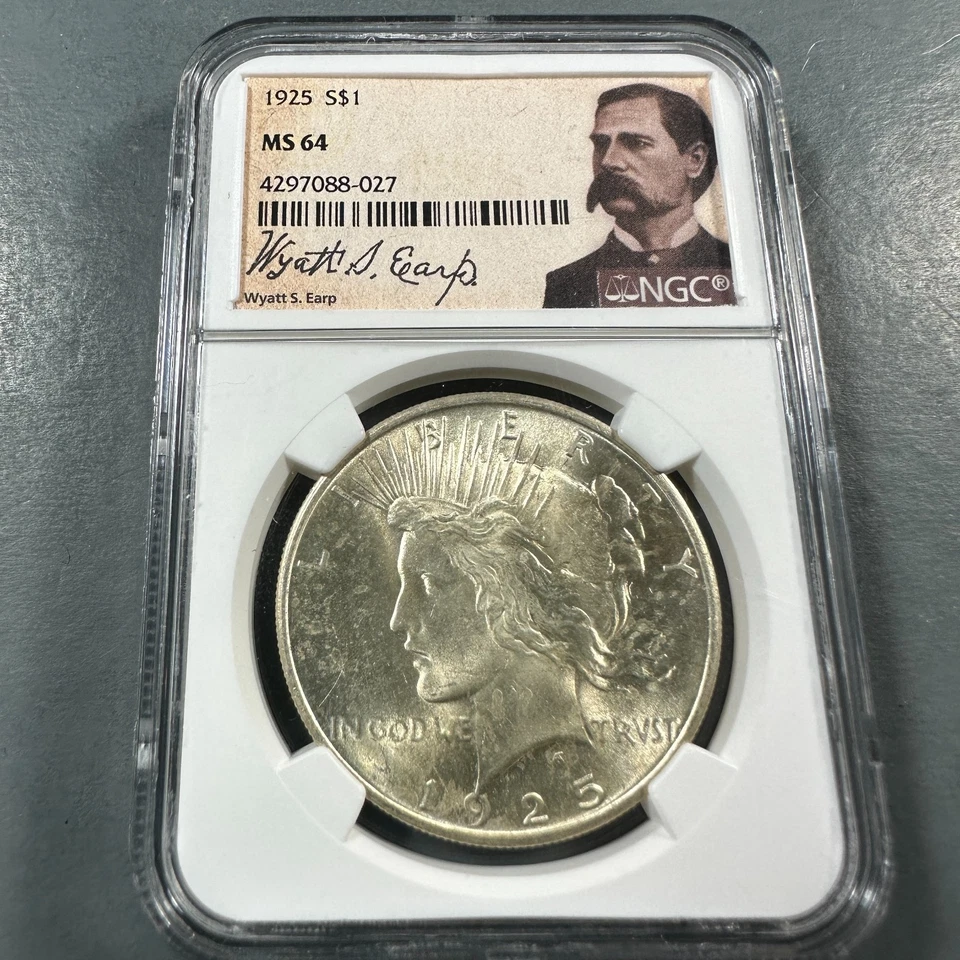 1925 $1 Silver Peace Dollar, NGC MS64, Wyatt Earp (86994) - Image 1 of 2
