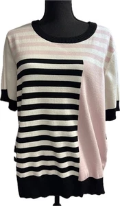 Karl Lagerfeld rosa schwarz Color Block gestreift Kurzarm Pullover Oberteil XL NEU - Bild 1 von 12