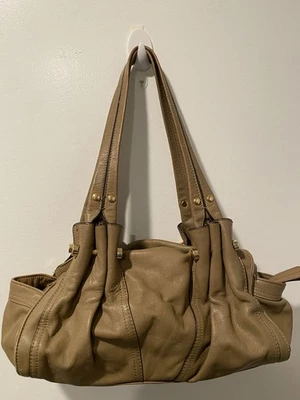 B MAKOWSKY Shoulder Hobo Purse Tan Soft Leather Bag Magnetic Snap Studs - Image 1 of 4