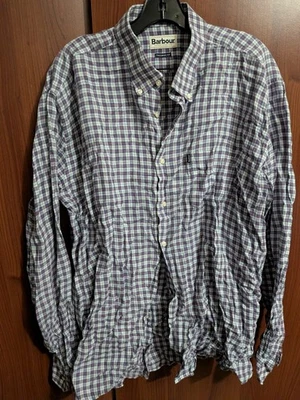 Mens barbour Linen shirt Tailored fit Blue white checks Long sleeve XL - Image 1 of 4