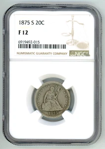 1875 S Twenty Cent Piece (20c) NGC F12 - Picture 1 of 2