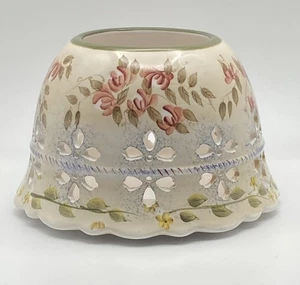 Retired Home Interiors Pastel Flowers & Leaves Candle Jar Topper - Picture 1 of 9