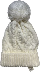 Neu mit Etikett Gap Kinder einfarbig elfenbeinfarben Zopfmuster Beanie Mütze mit Bommel, Jugend S/M - Bild 1 von 2