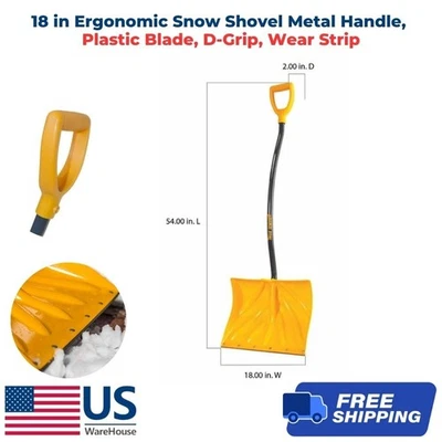 18 in Ergonomic Snow Shovel Metal Handle, Plastic Blade, D-Grip, Wear Strip - Image 1 of 4