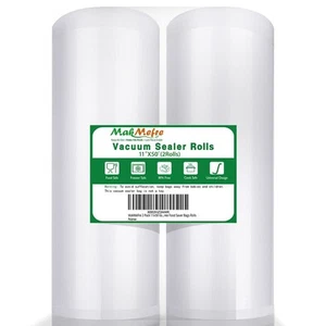 2 Pack 11x50 Vacuum Sealer Bags Rolls for Food,Commercial Grade, BPA Free,Pun... - Picture 1 of 7