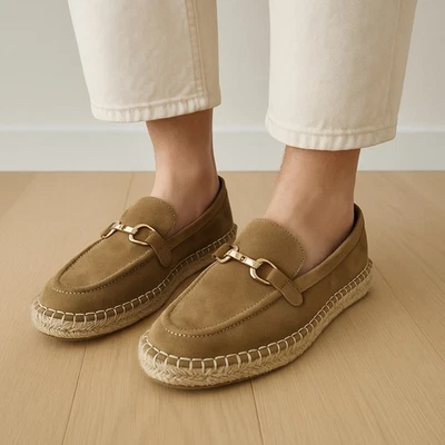 Mocasines alpargata de gamuza ZARA para mujer EE. UU. 6 (36) tostados sin cordones nuevos con etiquetas zapatos cómodos Foto 1 de 4