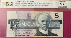 1986 $5 Banco de Canadá Retrato de Wilfrid Laurier PCGS Calificado 53 ACERCA DE UNC - Imagen 1 de 3