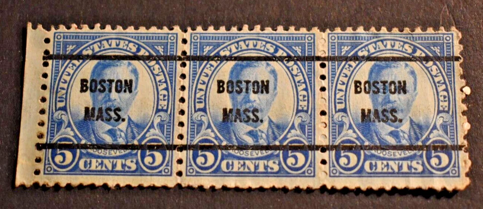 3 - 1923 US Stamps - Scott # 557 - 5 Cent Roosevelt Precancels - Boston, MA.  a - Image 1 of 2