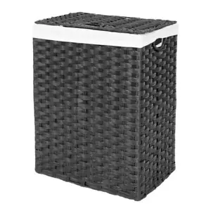 Laundry Room Hamper 24 in Plastic Modern Handwoven Rectangle Black with Lid - Picture 1 of 8