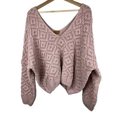 Suéter boho recortado holgado cuello en V profundo rosa talla S POL para mujer Foto 1 de 4