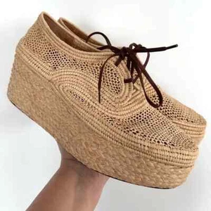 ROBERT CLERGERIE "Pollux" Tan Raffia Mesh Oxford Loafers Sneakers Sz. 8/38.5 - Picture 1 of 4