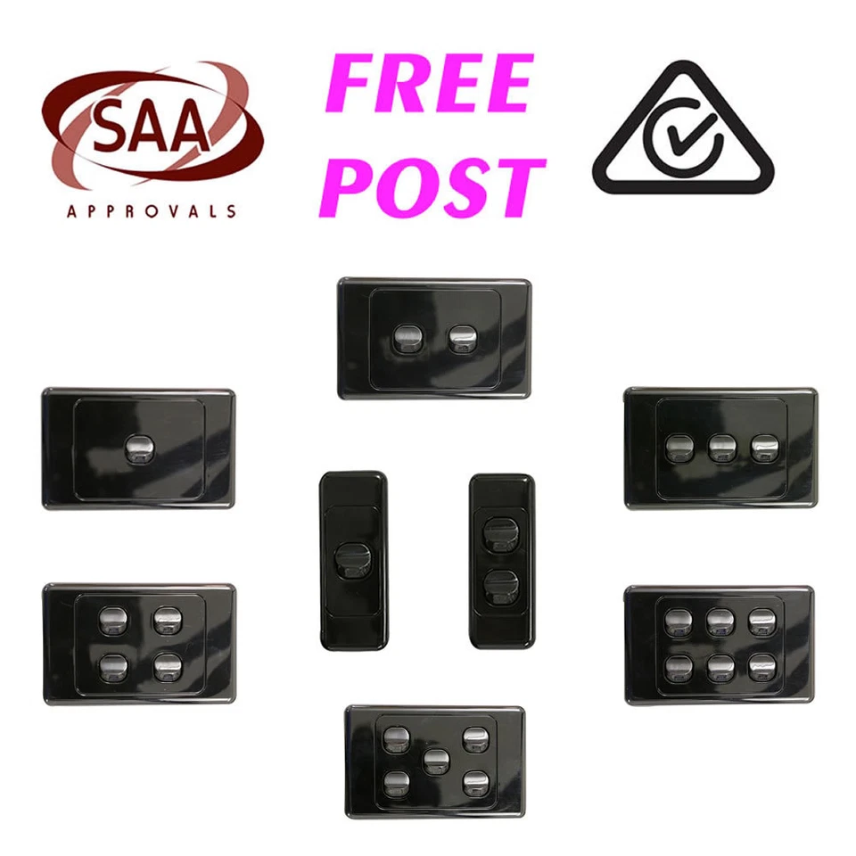 1 2 3 4 5 6 Gang - BLACK Switch - SAA Approved - 240 Volt 10 Amp FREE SHIP - image 1 of 1