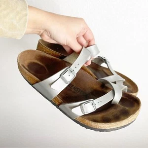 Birkenstock Washed Metallic Silver Mayari Sandals Size 8 - Picture 1 of 5
