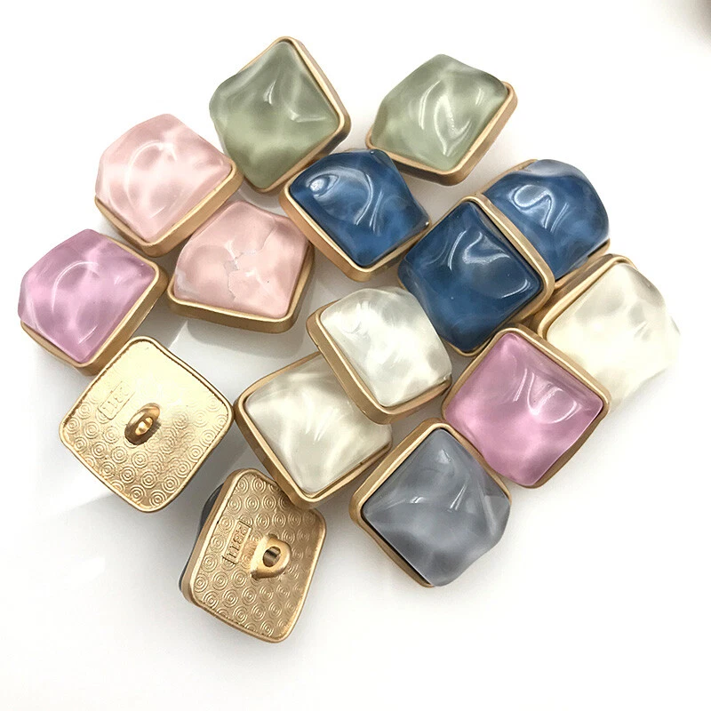 5 Pcs Metal Agate High Stitched Button Square Shank Sewing Clothing Accessories - Image 1 of 4
