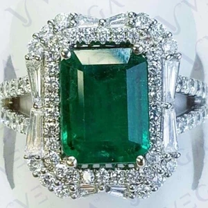 6.50ct Emerald Natural Emerald & Diamond Engagement Ring 18K White Gold Plated - Picture 1 of 15