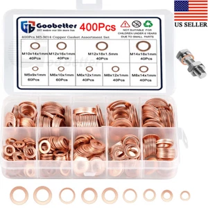 400Pcs M5 M6 M8 M10-M14 Solid Copper Crush Washer Flat Ring Seal Assortment Kit - Picture 1 of 13