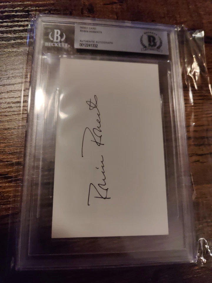 Beckett Authentic Robin Roberts Signed Index Card Hall Of Fame Phillies... - Image 1 of 4