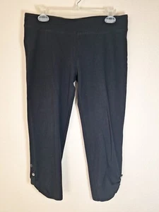 ALO Yoga Leggings Women Large Black Crop Capri Roll Tab Stretch Athleisure Pants - Picture 1 of 12