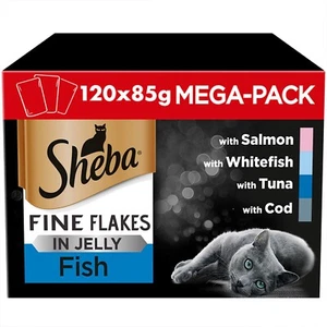 120 x 85g Sheba Fine Flakes Adult Wet Cat Food Pouches Mixed Fish in Jelly - Picture 1 of 10