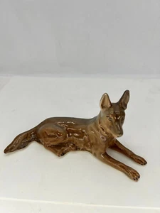 laying down German Shepard Dog Figurine 4.5" Ceramic brown fur - Picture 1 of 7
