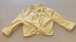 Love Tree Cropped Top Big Girls Large Yellow Striped Collared Long Sleeve Knot - Picture 1 of 9