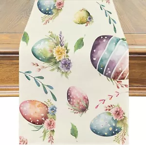 Table Runner Easter Decorations Watercolor Eggs multicolor Flower-Party Gift - Picture 1 of 6