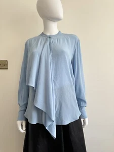 £550 Stella McCartney Silk Sky Blue Blouse Front Draped Ruffle Shirt, Size 36, S - Picture 1 of 16
