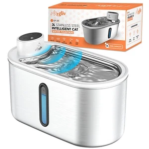 Gliv- Stainless Steel Cat Water Fountain, Battery-Operated, Sense Mode - Picture 1 of 11