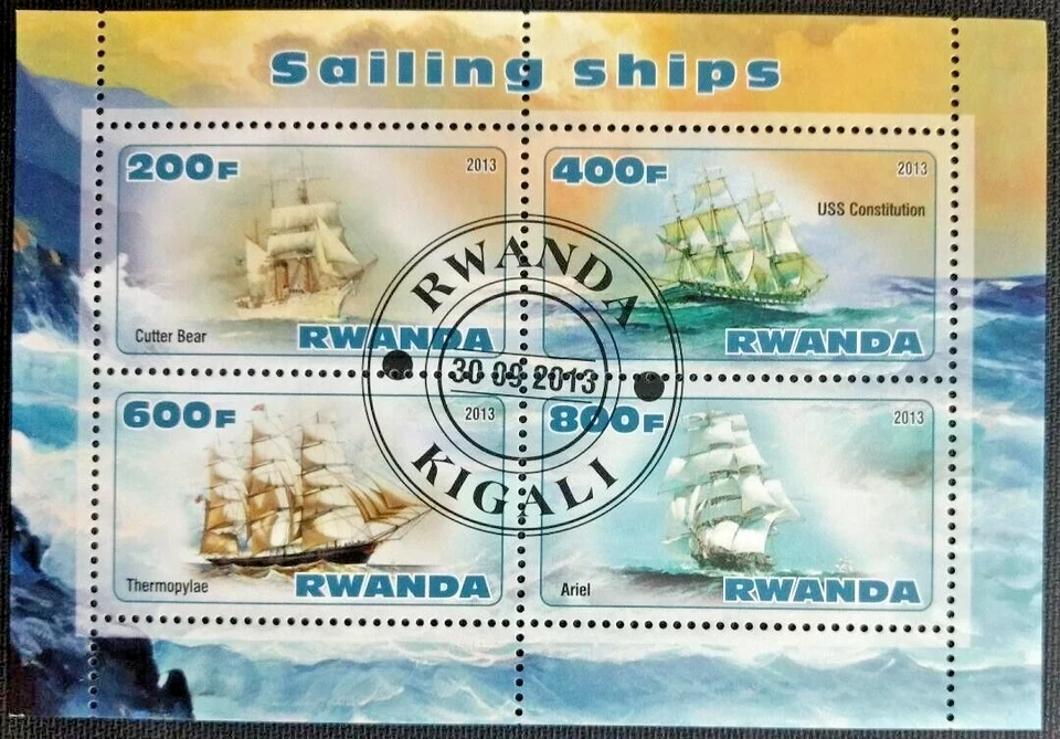 143.RWANDA 2013 USED STAMP M/S SAILING SHIPS . - Image 1 of 1