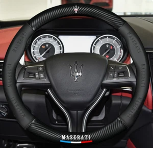 15" PU Leather+Carbon fiber Steering Wheel Cover For 1946-2025 Maserati All Cars - Picture 1 of 13