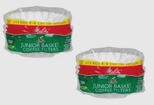2** 100ct MELITTA Junior Basket Coffee Filters Most 4-6 Cup Makers Brewer 62912 - Picture 1 of 1