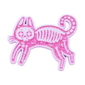 Skeleton Cat Enamel Lapel Pin Pink Glitter Real Sic Kitty Novelty Fashion New - Picture 1 of 4